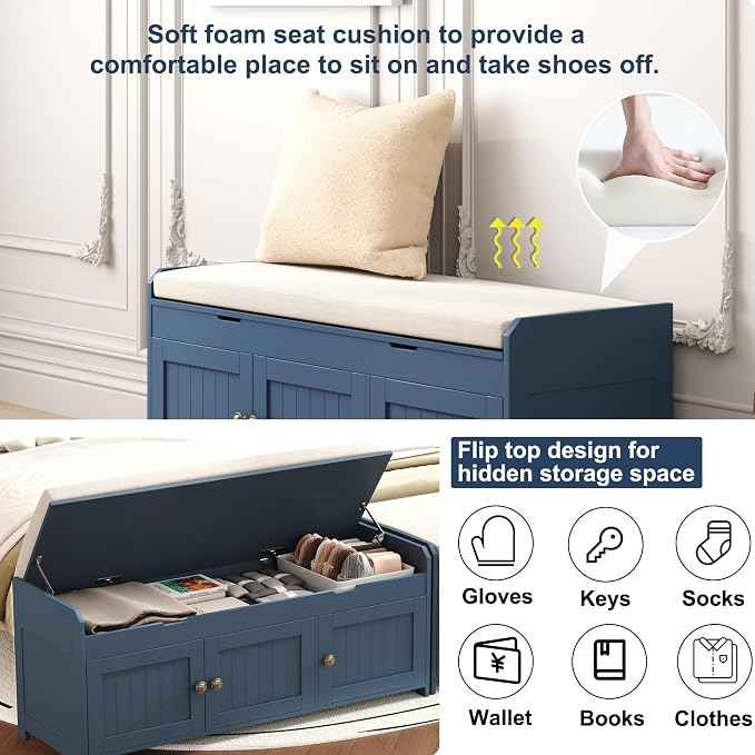 HOMEFORT 41.3" Shoe Bench with Lift Top Storage, Entryway Bench with Cushioned