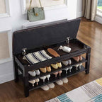Shoe Storage Bench with Cushion, Entry Bench with Storage Solid Wood Shoe Bench