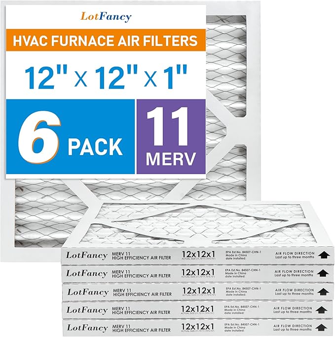 LotFancy 12x12x1 Air Filter MERV 11 6-Pack, Electrostatic Pleated AC Furnace by LotFancy