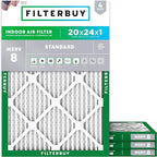 Filterbuy 20x24x1 Air Filter MERV 8 Essential Dust & Allergy Defense, by Filterbuy