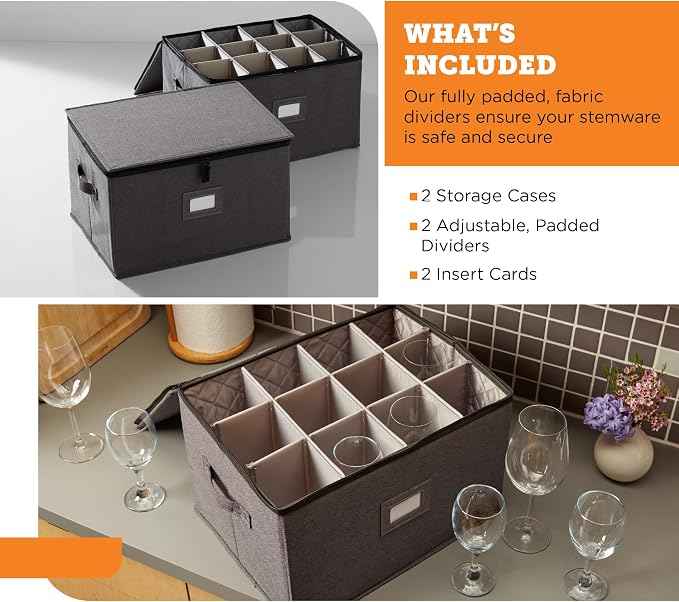 storageLAB Wine Glass Storage Containers, Hard Shell Organizer