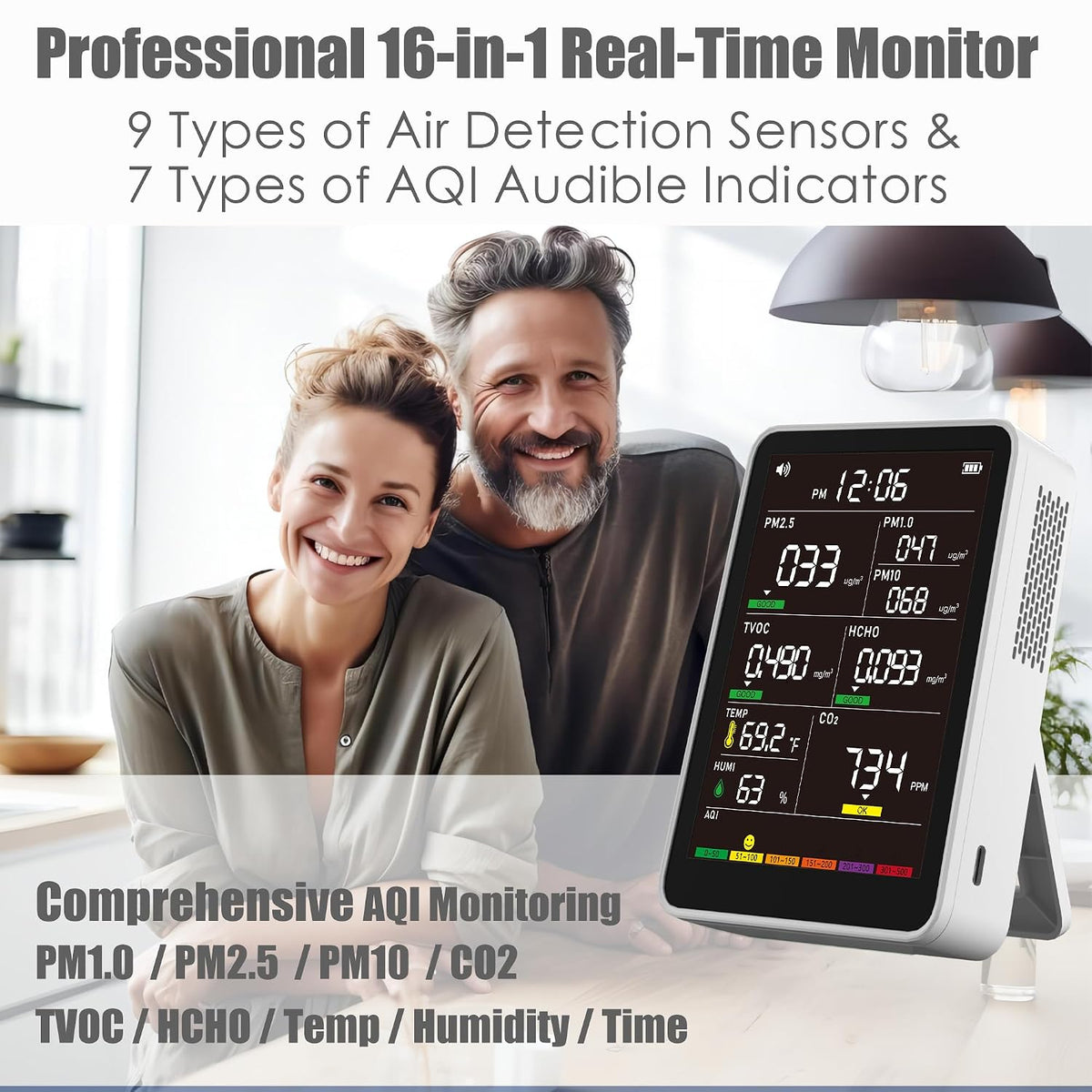 16-in-1 Indoor Air Quality Monitor, High-Precision Multi-Parameter