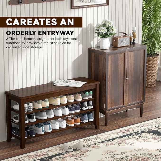 Shoe Bench Storage Rubberwood, Entryway Bench