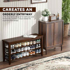 Shoe Rack Bench with Rubberwood Flat Top and 3 Adjustable Shelves – Wooden Shoe