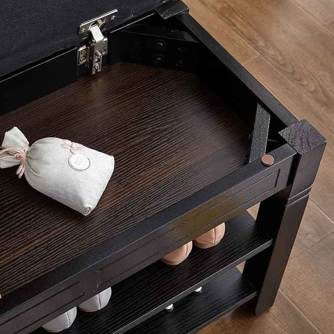 Shoe Storage Bench with Cushion, Entry Bench with Storage Solid Wood Shoe Bench