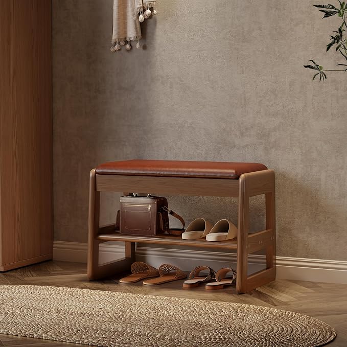 AQIMUELE Small Shoe Rack Bench, 2 Tiers Shoe Bench - Image 7