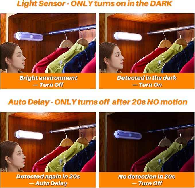 STAR-SPANGLED 3 Pack 7” Motion Sensor Lights Indoor Battery Operated, Stick on