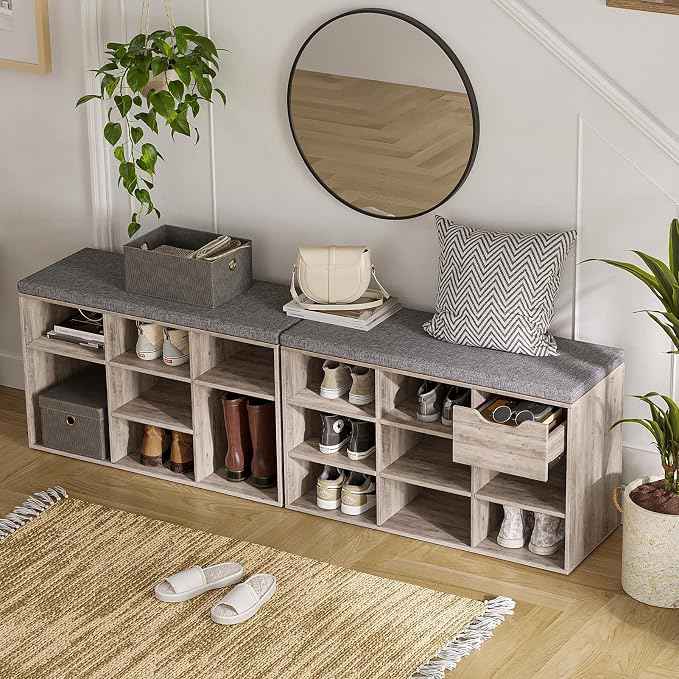DINZI LVJ Shoe Bench, 9 Cubbies Shoe Organizer
