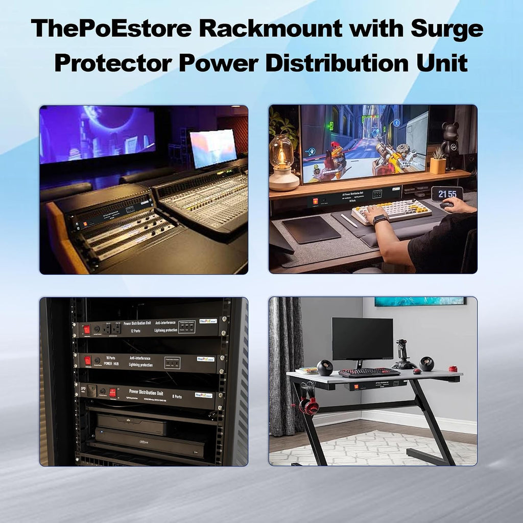 1U Horizontal PDU 19" Rack Mount Power Strip - Surge Protector