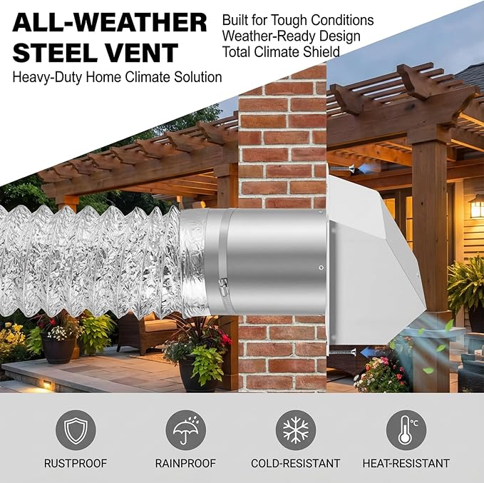 6 Inch Vent Covers for Wall, Galvanized Steel Dryer Vent Cover Outside - Image 5