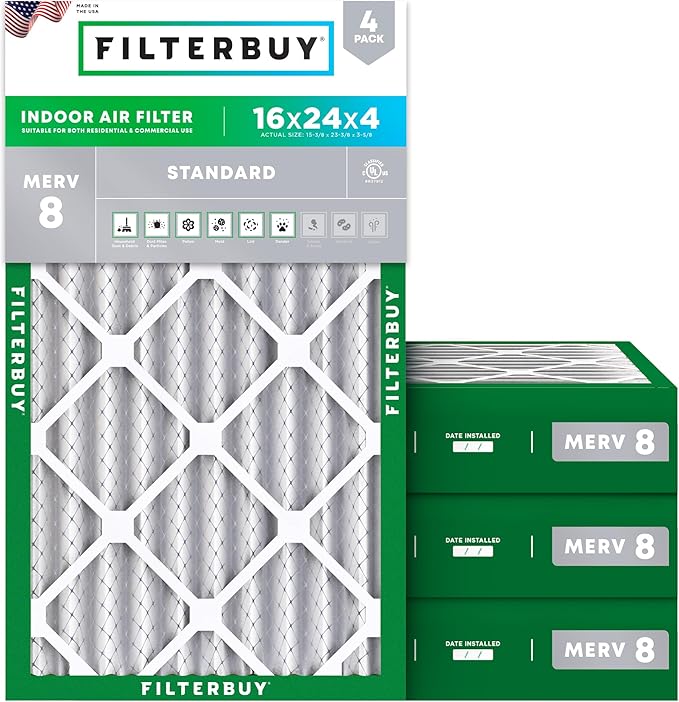 Filterbuy 16x24x4 Air Filter MERV 8 Essential Dust & Allergy Defense, by Filterbuy