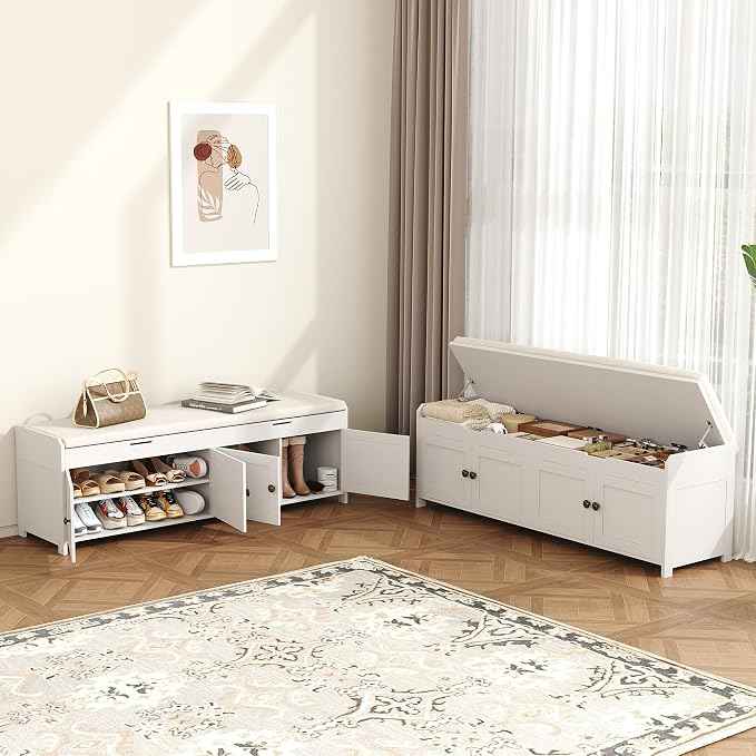 HOMEFORT 54.4" Shoe Bench with Lift Top Storage, Entryway Bench with Cushioned