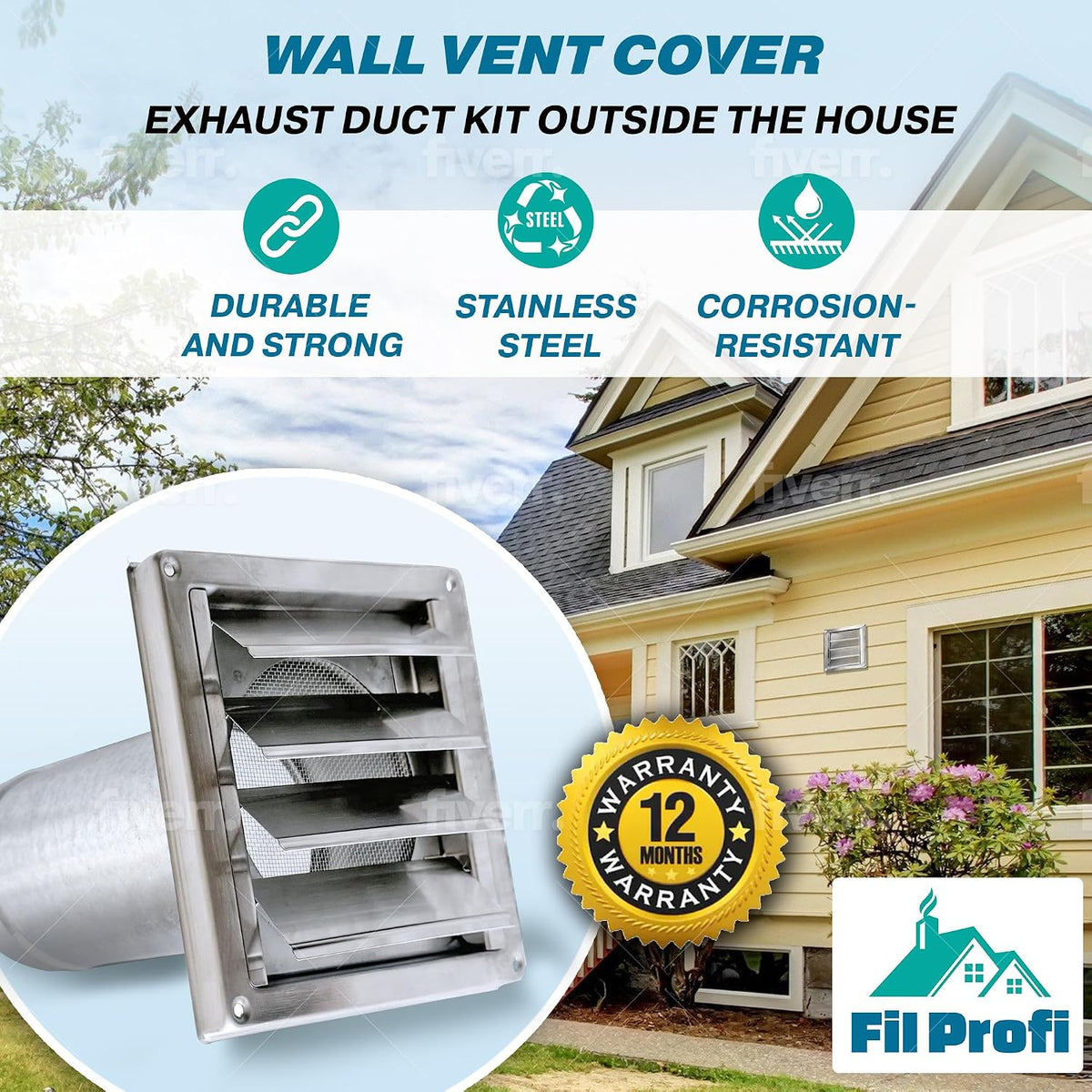 (4 Inch) Wall Vent Cover with Metal Mesh Screen,Exterior Hood Vent for