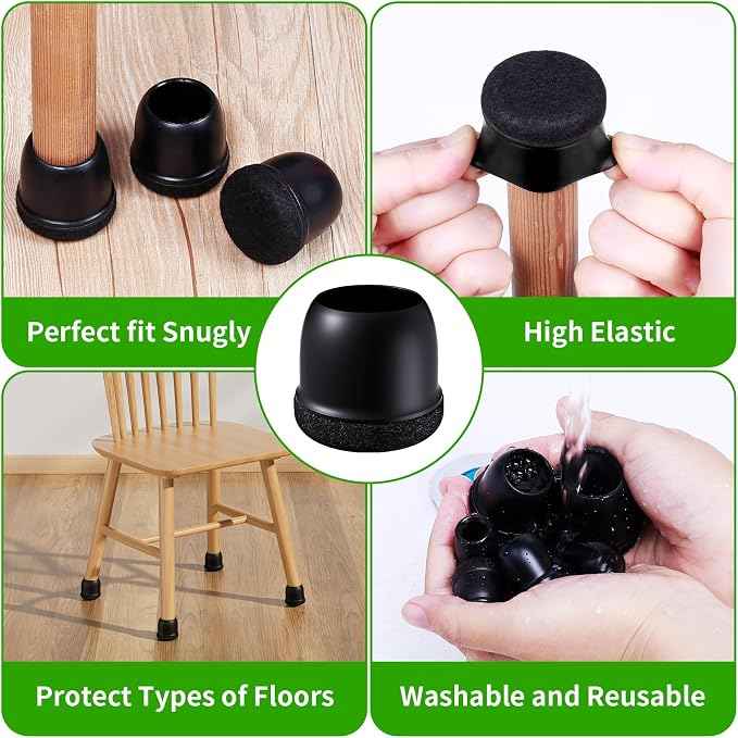 24 Pcs Chair Leg Protectors for Hardwood Floors, Silicone Felt Furniture Leg