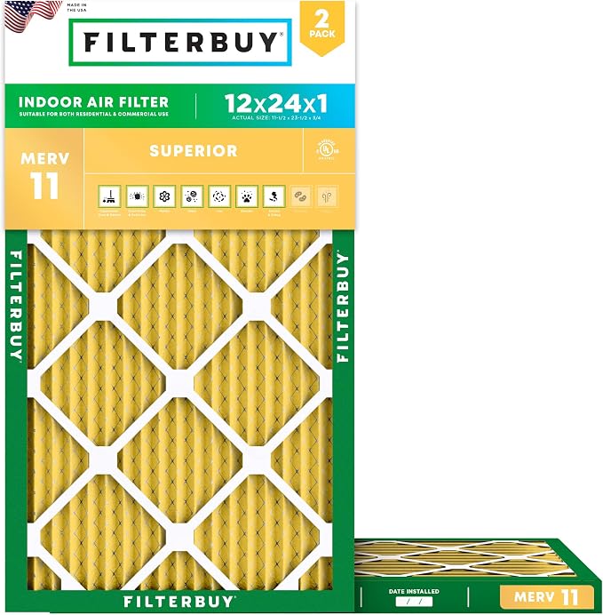 Filterbuy 12x24x1 Air Filter MERV 11 Superior Pet & Allergy Defense, by Filterbuy