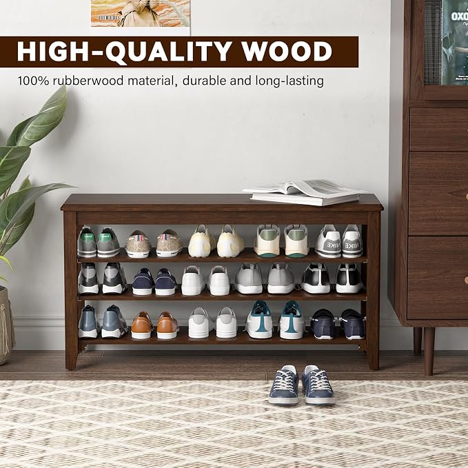 Shoe Bench Storage Rubberwood, Entryway Bench - Image 7
