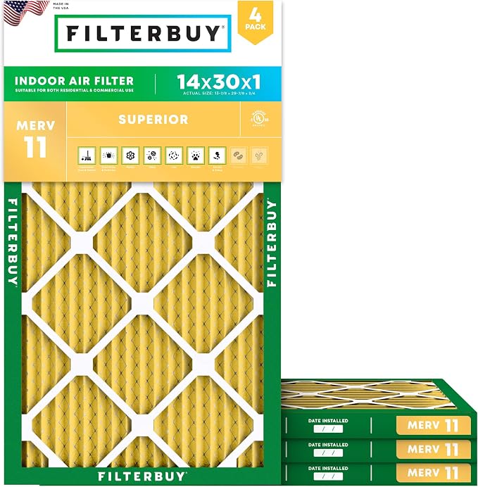 Filterbuy 14x30x1 Air Filter MERV 11 Superior Pet & Allergy Defense, by Filterbuy