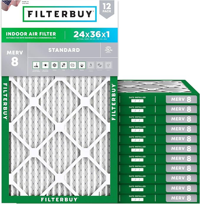 Filterbuy 24x36x1 Air Filter MERV 8 Essential Dust & Allergy Defense, by Filterbuy