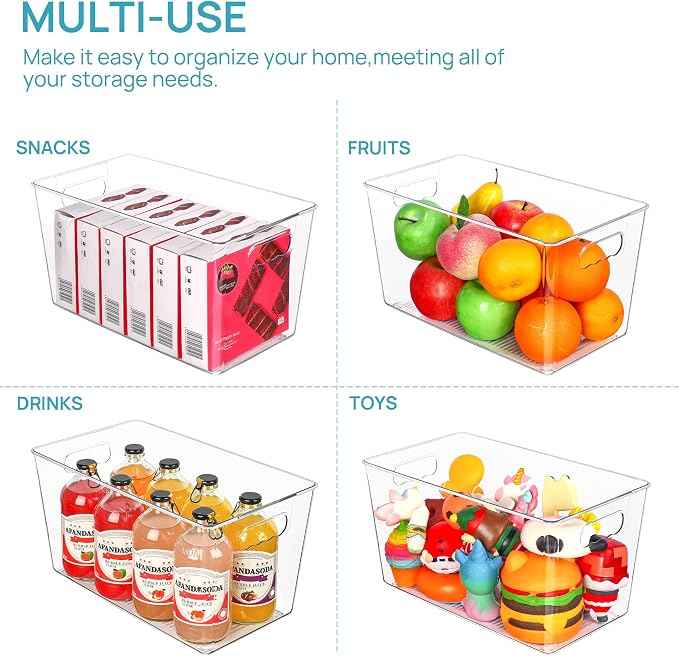 Vtopmart 6 PCS Clear Plastic Storage Bins, Pantry Organizer Containers