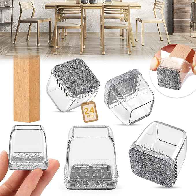 24PCS Square Chair Leg Floor Protectors, Furniture Sliders, Chair Leg Protectors