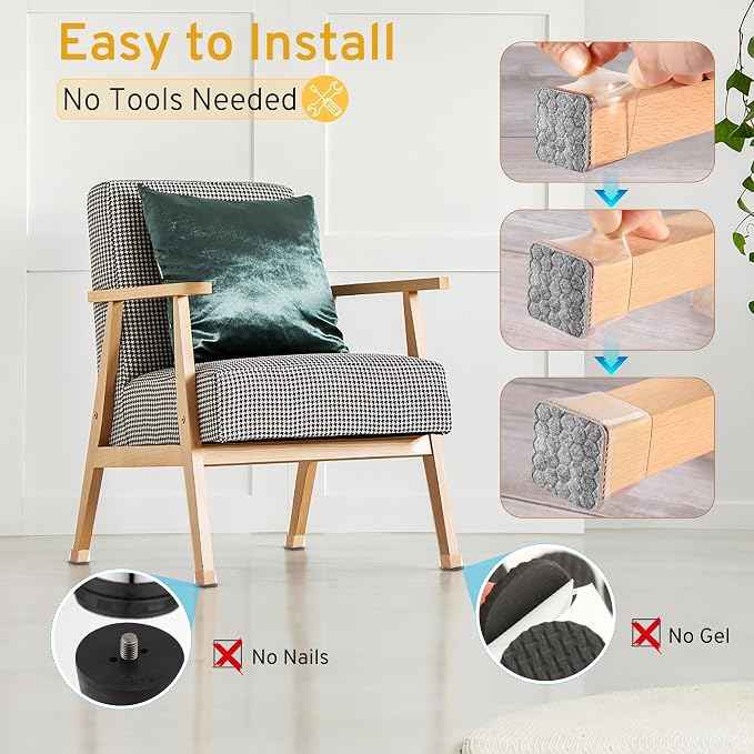 24PCS Square Chair Leg Floor Protectors, Furniture Sliders, Chair Leg Protectors