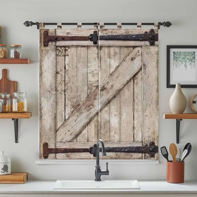 Farmhouse Wood Grain Living Room Curtains 84 Inch Length, Window Curtains Tab - Image 3