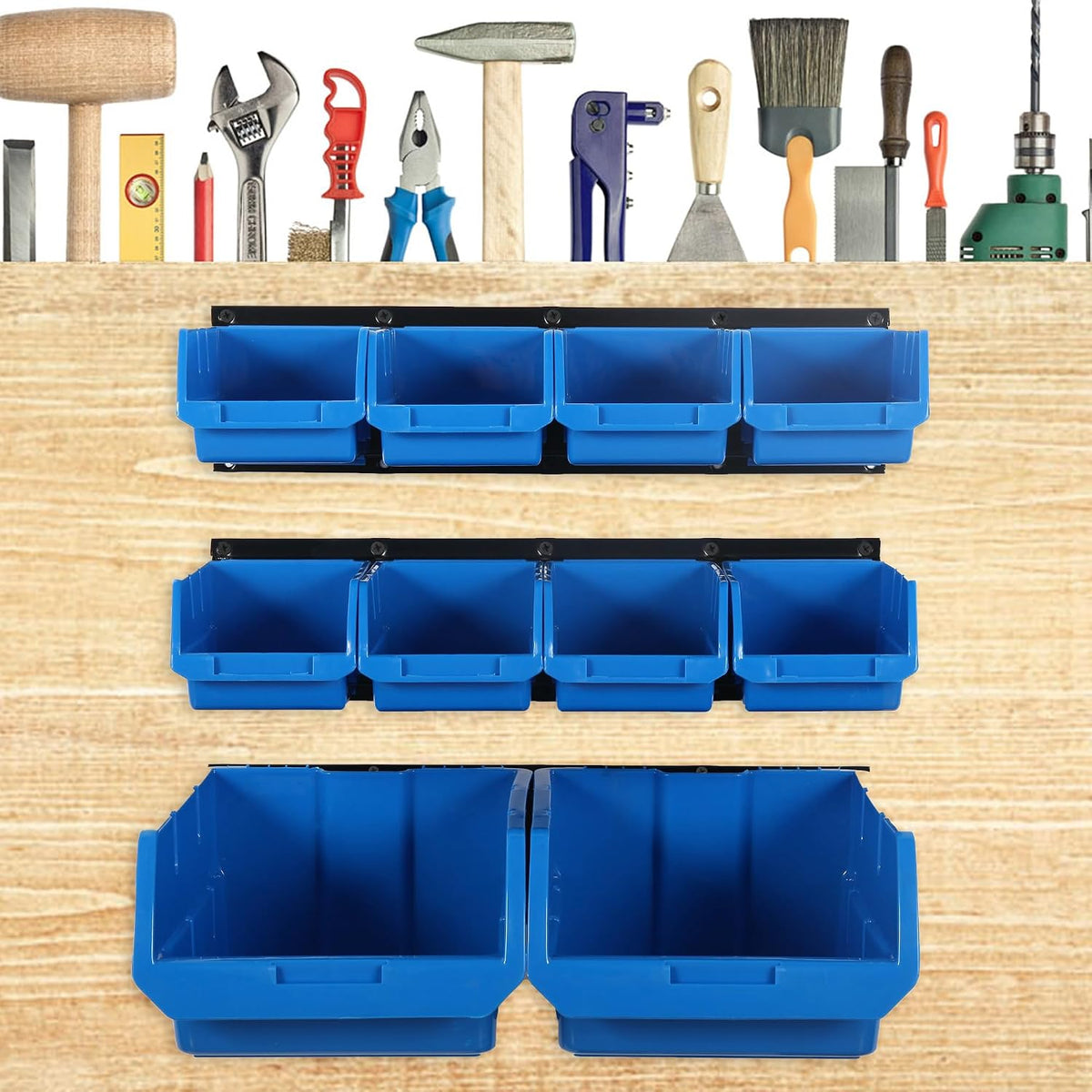 Wallmaster 10-Bin Wall Mounted Plastic Storage Bins Hanging Organizer