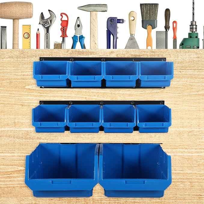 Wallmaster Wall Mounted Storage Bins, Wall Storage Bins Parts Rack 10 Bins&3