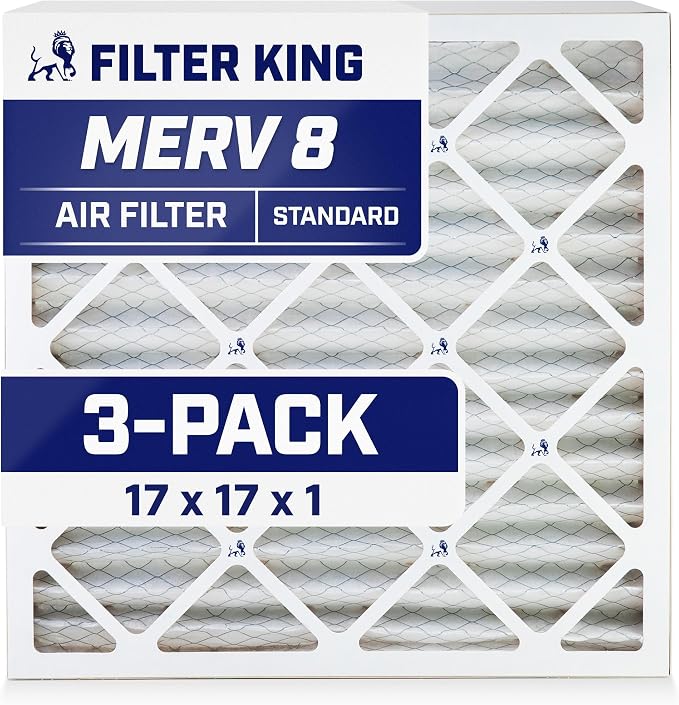 Filter King 17x17x1 Air Filter | 3-PACK | MERV 8 HVAC Pleated A/C Furnace by FilterKing