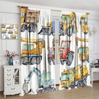 Kids Excavator Curtains, Retro Truck Tractor Machinery Construction Vehicle - Image 3