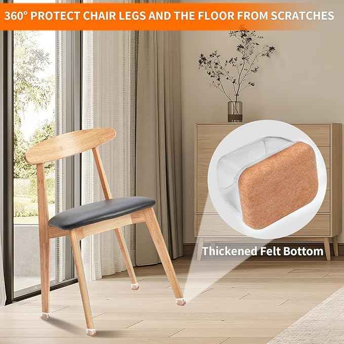 Ezprotekt 8 Pcs Rectangle Clear Silicone Chair Leg Floor Protectors, Rectangle