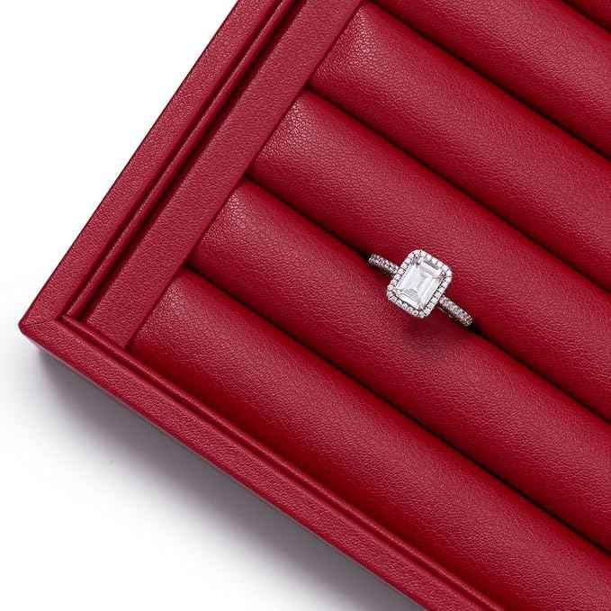 Oirlv Gorgeous Red Leather Ring Organizer Tray Jewelry Display Tray Stackable