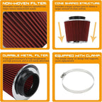 PTNHZ Universal Red 3.5" 89mm High Flow Cold Air Intake Cone Air Filter Power - Image 3