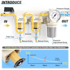 TAILONZ PNEUMATIC 1/4 Inch NPT 3 in 1 Air Filter Pressure Regulator Combo - Image 3