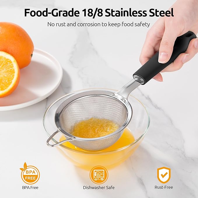 U-Taste Small Fine Mesh Strainer: 18/8 Stainless Steel 3.35in 30 Mesh Kitchen - Image 2