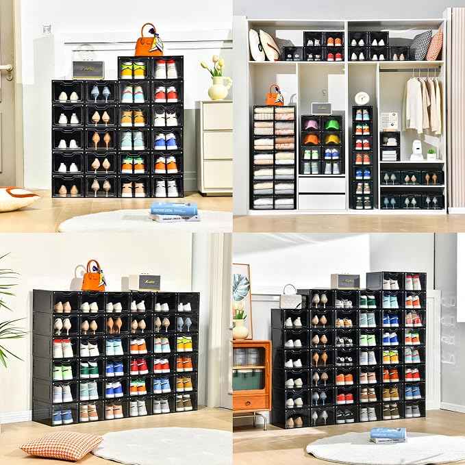 12 Pack Shoe Boxes Organizer, Magnetic Door Shoe Storage Boxes, Fit up to US