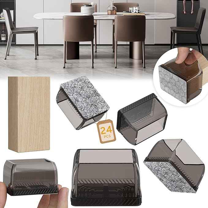 24PCS Rectangular Chair Leg Floor Protectors, Furniture Sliders, Non-Slip Felt