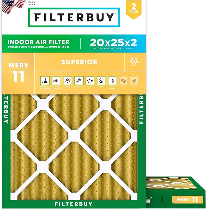 Filterbuy 20x25x2 Air Filter MERV 11 Superior Pet & Allergy Defense, by Filterbuy