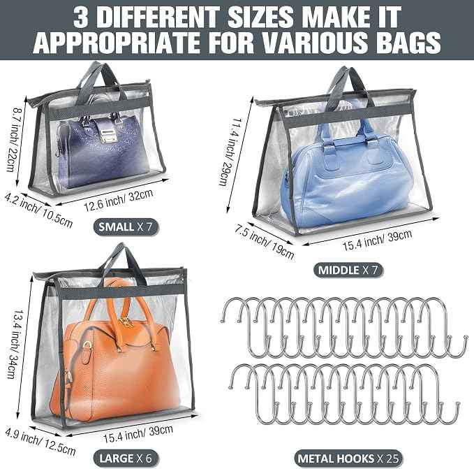 Chumia 20 Pack Dust Bags for Handbags Clear Handbag Storage Organizer, 3 Sizes