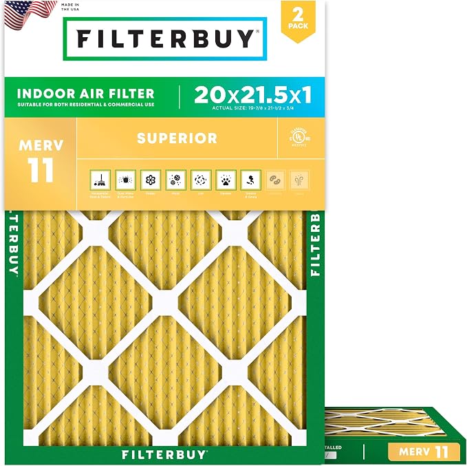 Filterbuy 20x21.5x1 Air Filter MERV 11 Superior Pet & Allergy Defense, by Filterbuy