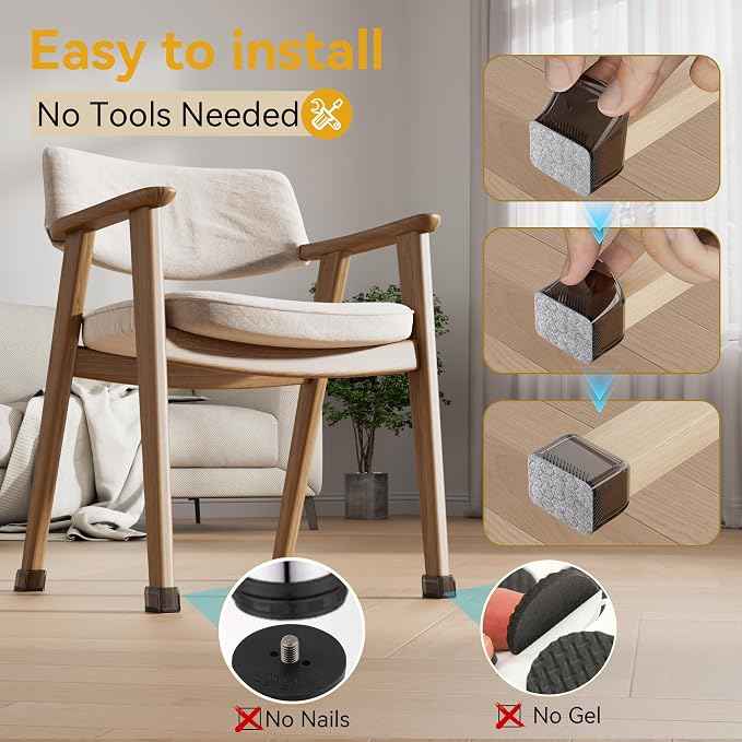 24PCS Rectangular Chair Leg Floor Protectors, Furniture Sliders, Non-Slip Felt