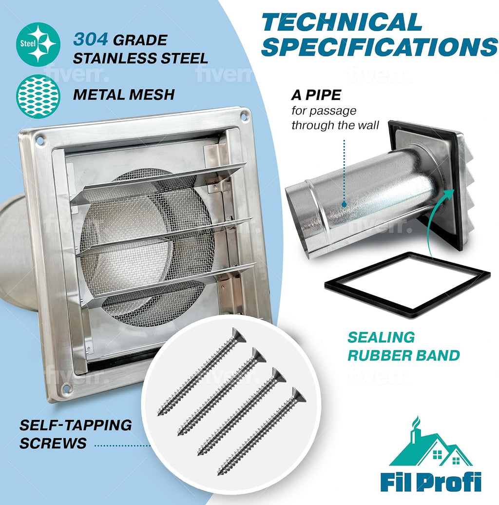(4 Inch) Wall Vent Cover with Metal Mesh Screen,Exterior Hood Vent for