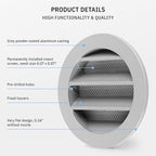 calimaero® WSGG 3" Inch Gray Round Metal Air Vent Grill Cover Flat Louver - Image 4
