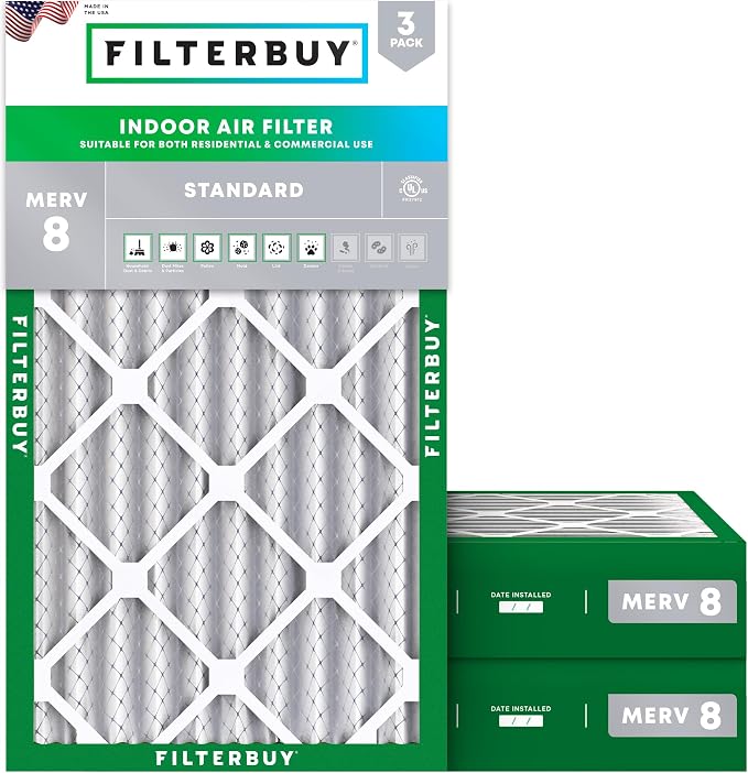 Filterbuy 12x20x4 Air Filter MERV 8 Essential Dust & Allergy Defense, by Filterbuy