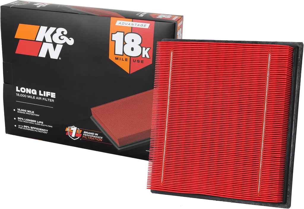 K&N Engine Air Filter:Long Life 18,000 Mile Replacement