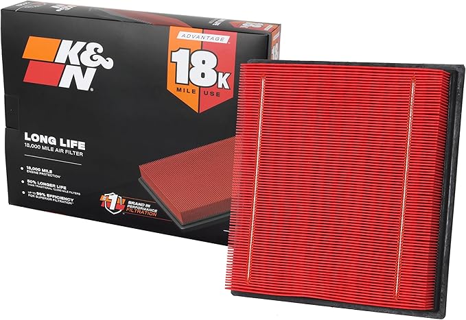 K&N Engine Air Filter:Long Life 18, 000 Mile Replacement AirFilter:Compatible by KNEngineeringInc