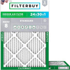 Filterbuy 24x30x1 Air Filter MERV 8 Essential Dust & Allergy Defense, by Filterbuy