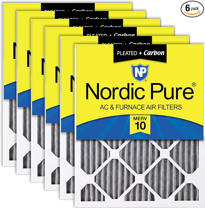 Nordic Pure 16x20x1 Furnace Air Filters MERV 10 Pleated Plus Carbon 6 Pack by NordicPure
