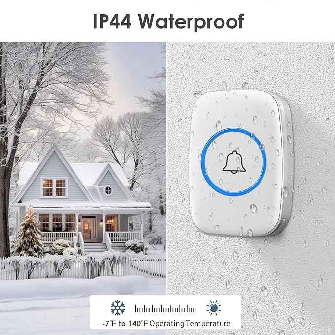 Wireless Doorbells, 1PlusOne White Waterproof Door Chime Kits Includes Push