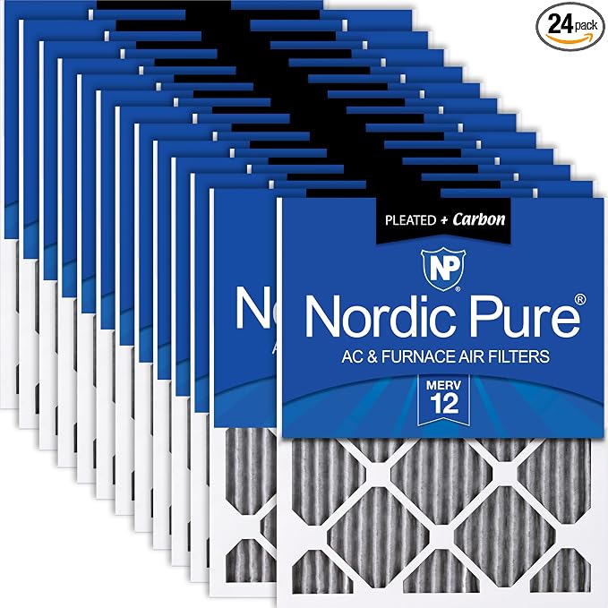 Nordic Pure 16x24x1 Furnace Air Filters MERV 12 Pleated Plus Carbon 24 Pack by NordicPure